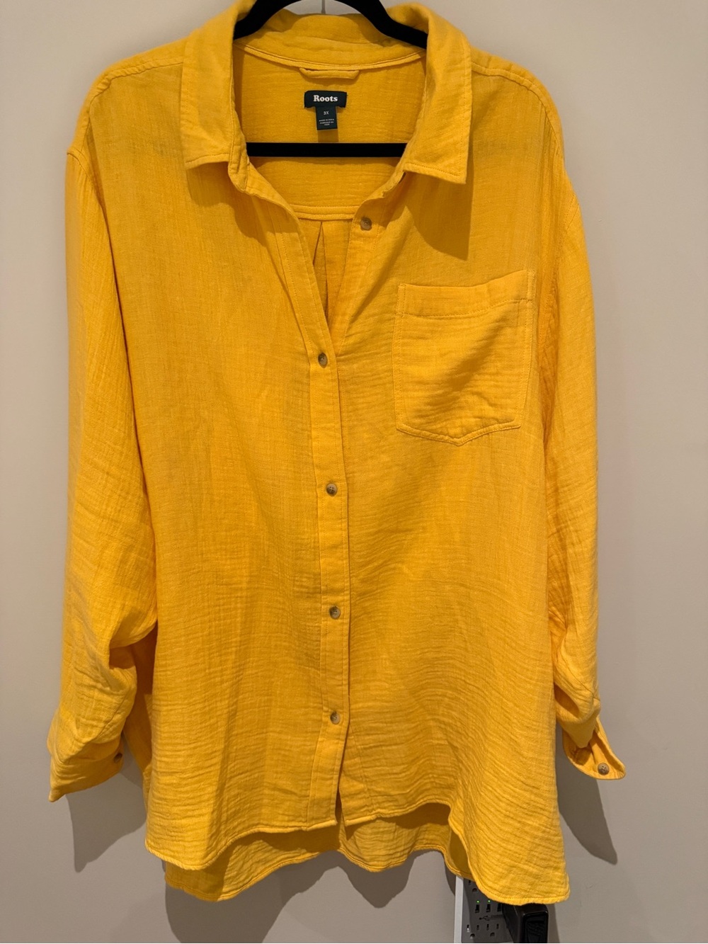 Roots Yellow Cotton Gauze Button Front Shirt 3X Plus Size Oversized